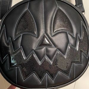 Love Pain and Stitches Pumpkin Kult Collection Black with Glitter Face Crossbody